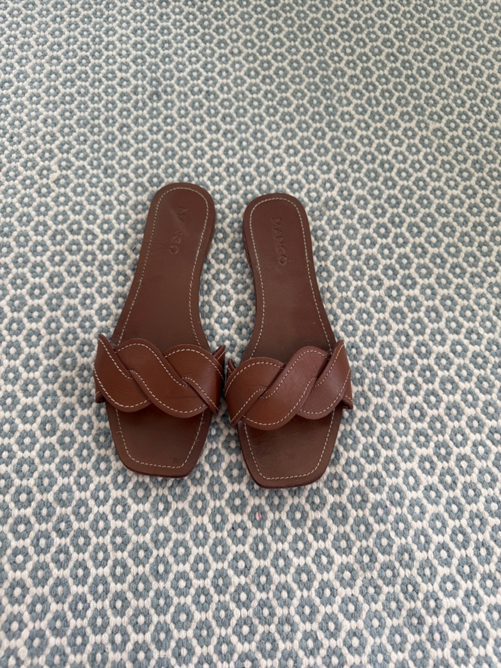 Mango Tan Braided Leather Slide Mules